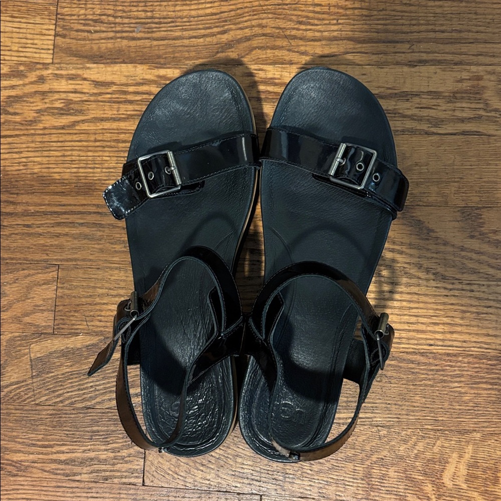 UGG Black Patent Leather Sandals with Buckle